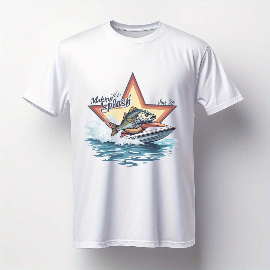 Fish Riding Jet Ski Making A Splash All Season 220g Cotton Single Sided Printed Crew Neck Short Sve T ShirtPm 220G Cotton T-Shirt – Durable Yet Soft Blending Street, Retro, And Minimalist Vibes – Perfect For Daily Wear, Work, Weekend Outings, Or Lounging – I Gift For Him Or Her, Birthday, Annrsary, Or Just Because Tops For Wo Vintage Clothes Wo Clothes Wo Vintage Wo Tops Mujer Cute Tops Wo Cotton Wo Clog Halloween Camisas Summer Clothes Wo Casual Punk Western Tops Wo Fourth Of July Outfit Kpop Cowboy Outfits For Wo Ry Ropa 100% Cotton Y2k Ing Cute Gothic Wo Clothes Black And White Top Vintage Tops Cloth For Wo White Goth Inawly Retro Clothes For Wo Korean Fashion Wo Camisas Para Mujer - White - View 1