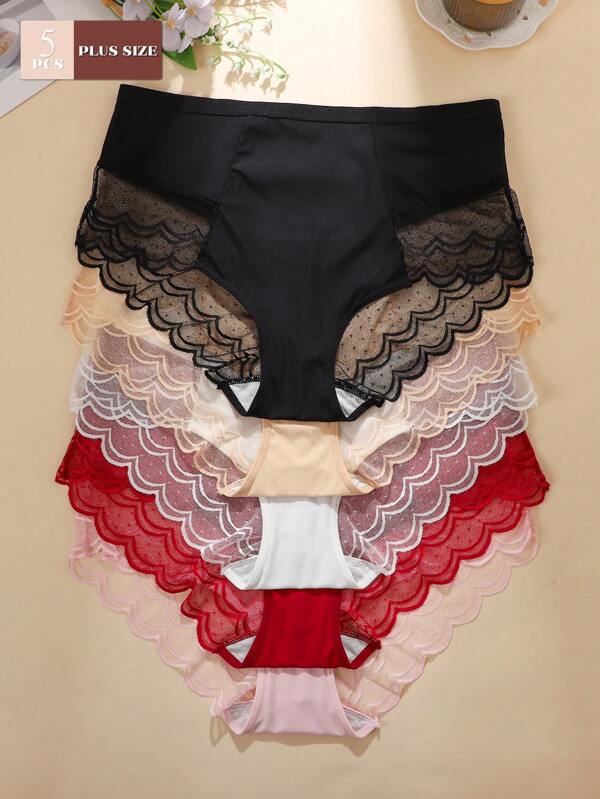 Calcinha triangular sexy com acabamento em renda respirável tamanho grande 5 unidades/pacote