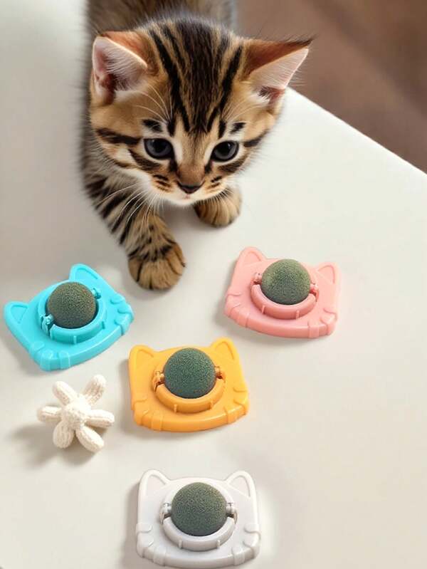 1pc Cat Face Shaped Snack Tumbler, Rotating Ball Biting Chewing Toy, Happy Teeth Cleaning Interactive Kitty Toy