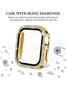 1pc Unisex Shiny Rhinestone Decorated Fashionable Anti-Drop Ultra-Thin Tempered Glass Screen Protector, Compatible With Apple Watch 38/40/41/42/44/45/46/49mm, Suitable For Apple Watch Series Ultra/SE/11/10/9/8/7/6/5/4/3/2/1, Smart Watch Accessory - Gold - View 5
