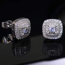 1 Pair Elegant Zirconia Stud Earrings For Women, Vintage Square Double Earrings, Perfect For Wedding/Anniversary/Valentine's Day Gift