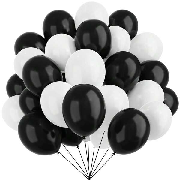 Black And White Balloons, 67 Pieces, 12 Inch White Black Thickened Latex Balloons For Birthday, Anniversary, Wedding, Graduation, Party Decoration..