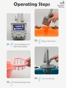 电动厨房水槽洗碗机儿童玩具，逼真的厨房用具，循环水，动物洗衣机碗，互动亲子玩具，男孩和女孩的礼物（一些配件随机，不含普通电池） - 彩色 - 查看 10