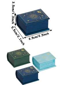 Customized Retro Book Ring Box; Mini Proposal Jewelry Box With Text Personalization; Vintage Celestial Design Ring Holder; Romantic Gift For Wife, Girlfriend, Or Mom; Creative Wedding Or Anniversary Jewelry Packaging.