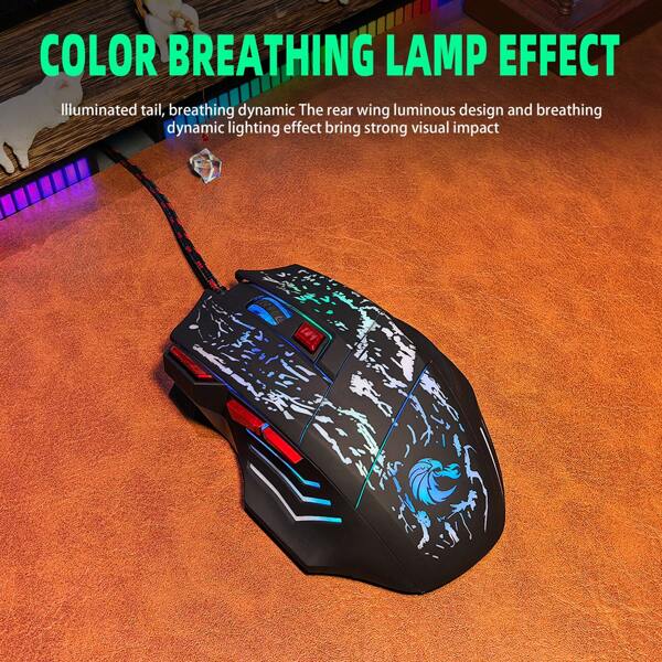 High End Gaming Mouse, Equipped With Dazzling LED Lights, Braided Cables, And Cool Breathing Light Effects, Bringing An Immersive And Intense Gaming Experience. Powered By USB, Suitable For Right-Handed Use, With Optical Tracking Function, Compatible With Windows 10 System