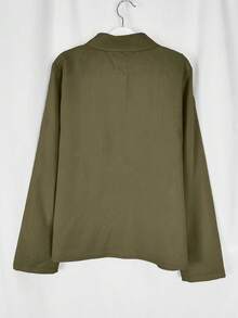 Jisfaneya Solid Color Collar Linen Blend Green Jacket, Casual Multipurpose Lightweight Spring/Summer Outerwear - Green - View 3