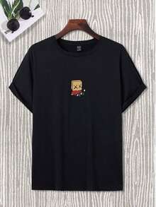 Camiseta de manga corta casual de verano para hombre con estampado de dibujos animados - Negro - Ver 2
