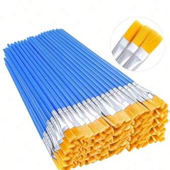 100pcs Fine Nylon Detail Flat Paint Brushes For Painting And Art,Back To School,School Supplies