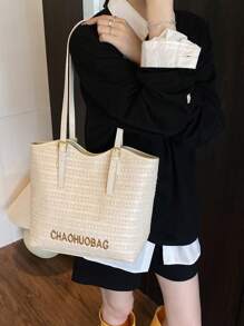 peach tree Women Tote Bag, Small Square Handbag, Woven Handbag, Woven Tote Bag, Multifunction, Small Size, Retro Style, Women Travel Bag, Suitable For University, School, Travel, Vacation, Lightweight, Large Capacity, Autumn, Christmas, Thanksgiving, Fashion, Casual, Travel, Gift For Friends, Valentine's Day, Peach Tree Brand