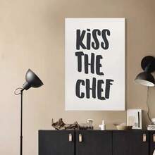 Framed Kiss The Chef Print Aesthetic Kitchen Wall Art Food & Drinks Poster Chef Print Cute Typography Cooking Art Poster For Bedroom Living Room Office Decor - Framed - View 3