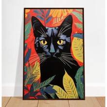 1 peça de presente, pôsteres de gato preto, impressão estilo Matisse, pôsteres coloridos de gato, artes de parede de gato, impressão vintage de gato preto, sem moldura