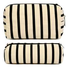 Checkered Makeup Bag Preppy Cosmetic Bag Bulk Blue Makeup Pouch Travel Toiletry Bag Organizer Cute Makeup Brushes Storage Bag Women Fashion - 白色條紋 - 查看 1