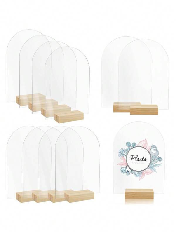10/5pcs Clear Arch Acrylic Sign With Wooden Stands, Arched Round Top Acrylic Sheet, DIY Acrylic Arch Table Numbers For DIY Name Card Gifts Event Party Sign Decoration