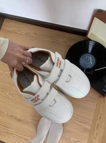 女士白色运动鞋春季新款时尚魔术贴运动休闲鞋复古百搭厚底鞋 - 卡其色 - 查看 1