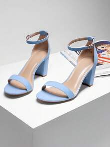 Women Classic Heeled Sandals With Adjustable Ankle Strap And Comfortable Chunky Heel For Festival Party Wedding Prom Spring Summer Daily Wearing - Màu xanh nhạt - Xem 3