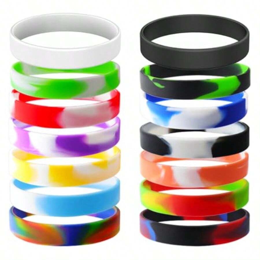 Waterproof ID Rubber Bracelets 14 Count Silicone Rubber Wristbands For Events 14 Mix Color