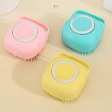 1pc Pet Shampoo Brush And Bath Brush, Silicone Massage Rubber Bath Comb With Shampoo Storage Device, Suitable For Dog And Cat Grooming Tools, Scrubbing And Bathing Cleaning Tools (Random Color Shipping)