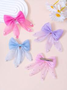 6pcs/Set Girls' Fashion Adorable Pearl Bowknot Hair Clips, Cute Princess Hair Accessories, Suitable For Daily Use And Gift