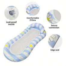 1pc Inflatable Floating Raft, Daisy Stripe Fresh Style With Middle Net, Summer Pool Water Play Inflatable Raft Swim Ring, For Pool Party And Water Gathering, Available In Single Hole Or Multi-Hole Floating Bed Set - Small Daisy Floating Raft With Middle Net - View 11