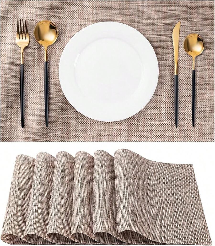 Washable Vinyl Placemats Set Of 4 For Indoor/Outdoor Use - A-khaki - View 1