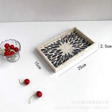 1 pieza Bandeja cuadrada de concha de perla, bandeja decorativa pintada a mano para almacenar maquillaje, joyas, bocadillos, postres, bebidas, pan, pasteles y artículos del hogar, accesorio de decoración de lujo nórdico