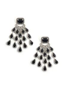 1 par de brincos pendurados com borla em forma de gota d'água de cristal preto, decoração elegante para maquiagem/festa