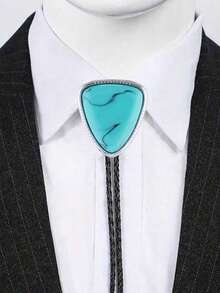 1pc Adjustable Sliding Crown & Gemstone Bolo Tie, Casual Party Western Cowboy Bolo Tie Shirt Collar Accessory, Unisex Leather Cord Pendant Necklace, Best Gift Choice - Mixed Gemstone Bolo Tie - View 14