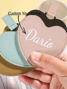 1pc Personalized Wedding Makeup Heart Shaped Mirror - Bridesmaid Gift - Customized PU Leather Compact Mirror - Handy Mirror - Bridal Party Gift - Gift For Mom, Sister, Her