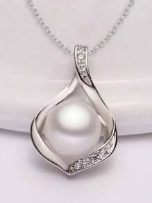 1 pieza Collar de perlas para mujer, decorado con circonita cúbica, collar colgante de perlas sintéticas falsas, regalo elegante para el Día de la Madre