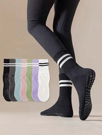 3 أزواج جوارب اليوغا للنساء عشوائية، جوارب مانعة للانزلاق بسيليكون للرياضة الداخلية، اللياقة البدنية، البيلاتس، الترامبولين، الرقص