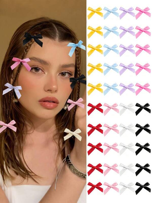 80/40pcs Colorful Ribbon Bow Hair Clips, Fashion Sweet Silky Small Hair Clips, Elegant Hair Accessories, Suitable For Daily Use And Holiday Gifts Claw Clips Hair Claws Hair Barrettes