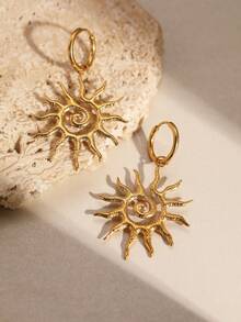 2 件时尚不锈钢太阳吊坠耳环，适合女性日常佩戴