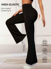 1pc Women's High Waist Leggings Yoga Pants, Slim Fit Flared Leg Trousers With Stretchy Lightweight Fabric, Casual Everyday Wear, Spring/Summer