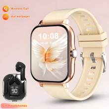 Hot 1 Pair Comfortable Silicone Watch Bands For Men & Women, Upgraded Smart Watch With Wireless Earbuds, Featuring Step Counting, Calorie Tracking, Multiple Sport Modes, Remote Camera, Music Control, Alarm, Message Reminder, 180mAh Battery, 1.83" Full Touch Screen, Compatible With Android & IOS, Great Gift For Holidays