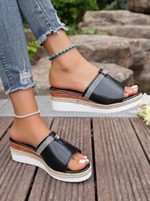 Damen leichte, vielseitige Sandalen mit Kristall-Dekor und offener Zehenpartie, dicker Sohle, Sommer Wedges mit Strass-Verzierung für den Strand