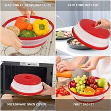 1pc Silicone Microwave Splash Cover, Food And Fruit Drain Microwave Cover, Microwave Food Cover, Microwave Plate Cover, Microwave Oven Cover, Kitchen Essentials, Dishwasher Friendlyty, Multifunctional Silicone Folding Fresh-Keeping Cover, Oil And Splash Proof Cover, Dedicated Heating Cover, Folding Cover, Summer Essentials, Cups ﻿