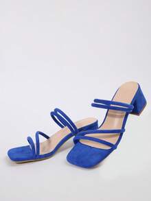 女式粗蓝色高跟双向凉鞋 - 时尚露趾多带一脚蹬高跟穆勒鞋 - 时尚高跟凉鞋适合派对、婚礼和度假 - 寶藍色 - 查看 6