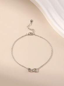 Pulseira com pingente em formato de infinito e coração, elegante e versátil, de prata esterlina 925, com zircônia artificial, ideal para o verão, dia dos namorados e joias femininas