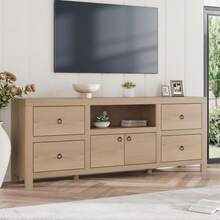 Farmhouse TV Stand For 75/80 Inch TVs, 70" Long Entertainment Center With 6 Storage Drawers & Soundbar Shelf, White Television Consoles Stands For Living Room, Bedroom - 卡其色 - 查看 1