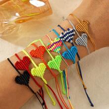 1pc Handmade Boho Style Multicolor Beaded Heart Bracelet Jewelry - Suitable For Daily Wear Or As Festival Gift - Suitable For Parties And Beach Vacation