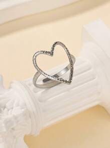 Onelike 1 pieza Anillo abierto con forma de corazón de acero inoxidable dorado, diseño simple y elegante, adecuado para que las damas lo usen a diario o lo regalen
