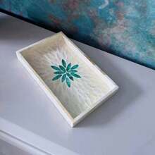 1 pieza Bandeja cuadrada de concha de perla, bandeja decorativa pintada a mano para almacenar maquillaje, joyas, bocadillos, postres, bebidas, pan, pasteles y artículos del hogar, accesorio de decoración de lujo nórdico