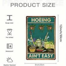 1pc 2D Flat Metal Sign, Gardening - Hoeing Themed Decor, Displays Gardening Tools, Highlights Difficulty Of Hoeing, Perfect For Garden Tool Storage Areas Or Pathways, Adds Rustic Charm, 8x12inchs/20x30cm/20x30cm - 彩色 - 查看 3