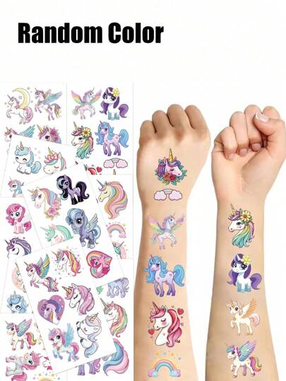 Cute Cartoon Unicorn Boys Girls Temporary Stickers, Waterproof Fake Body Painting Stickers, Rectangular, Lasts 2-5 Days, Funny Arms, Cartoon Fashion Y2k Stickers, Stationery Stickers, Children's Day, Easter Gifts , Back To School Gifts