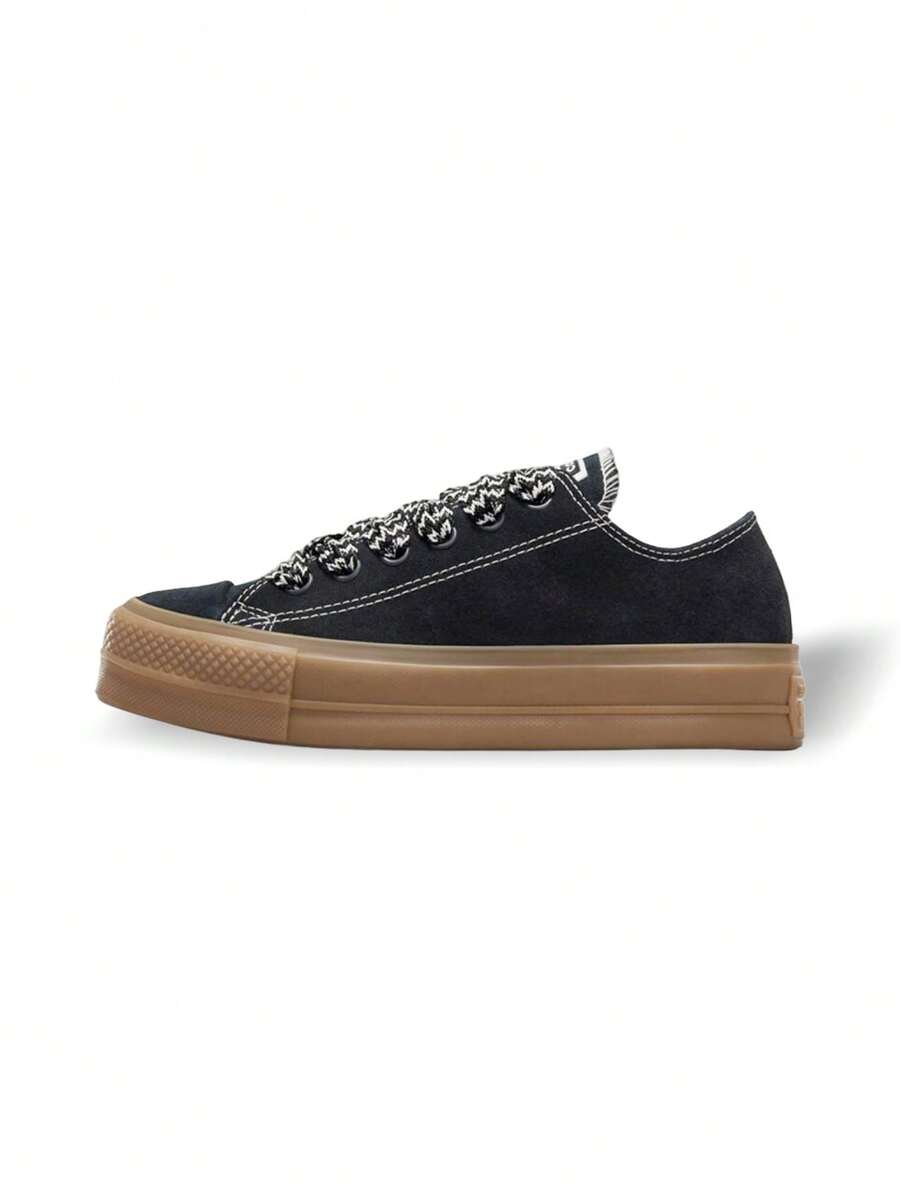 Converse Giày thể thao vải bố cổ cao Chuck All Star Lift Platform Suede Classic Canvas Giày vải bố thời trang Campus Giày cao cổ đơn giản cho nữ A08306C - Đen/Diệc/Nâu nhạt - Xem 1