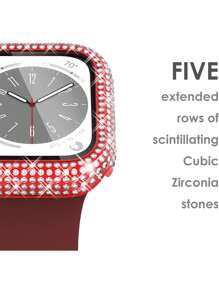 1 pieza Estuche con protector de pantalla de cristal templado antiarañazos y ultrafino con decoración de rhinestones brillantes en color rojo para hombres y mujeres, compatible con Series SE/1/2/3/4/5/6/7/8 de 38/40/41/42/44/45/46mm