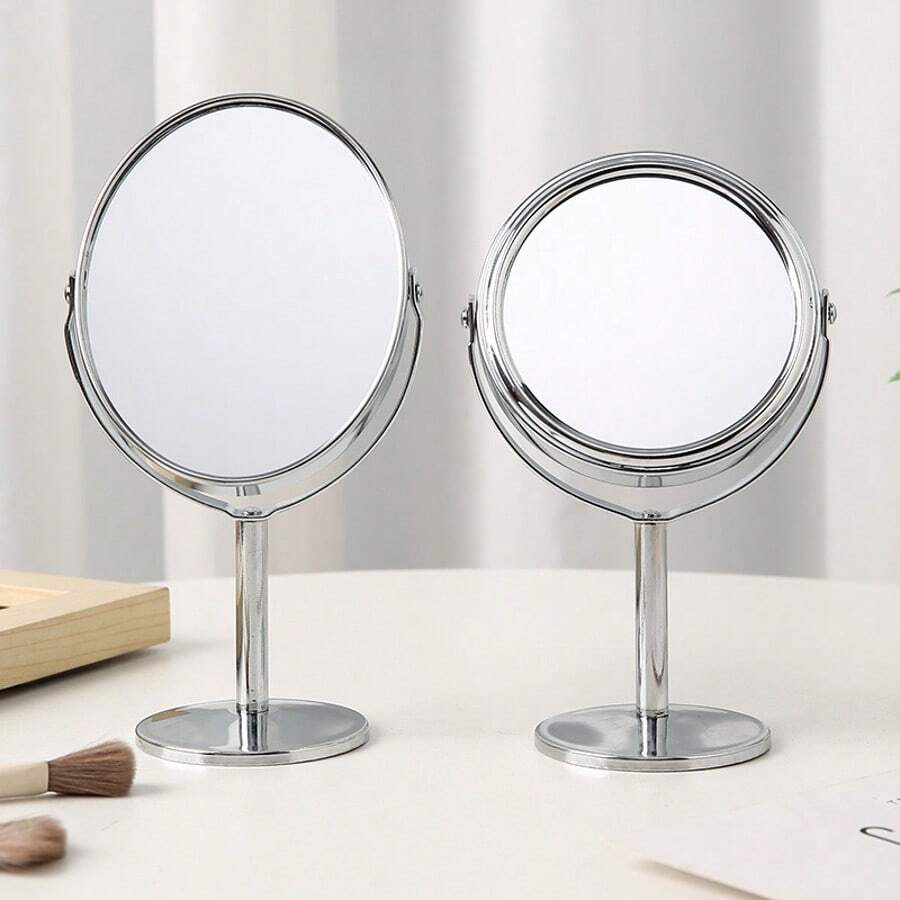 Hochauflösender Schminkspiegel für zuhause, Prinzessinen Tischspiegel, beidseitig drehbar, tragbarer Spiegel für Schlafsaal, Kosmetikspiegel, runder Tischkosmetikspiegel mit Vergrößerung, 16cm beidseitiger Spiegel, 360° drehbarer Schminkspiegel, mit Halterung für Badezimmer und Schlafzimmer, Vergrößerungsspiegel, für den Tisch geeignet, 16cm Silber hochkant badezimmerspiegel, tragbarer beidseitiger Vergrößerungsspiegel
