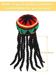 Unisex Braided Wig Knit Hat Beret Jamaica Rasta Beanie For Halloween, Suitable For Everyday Wear And Parties