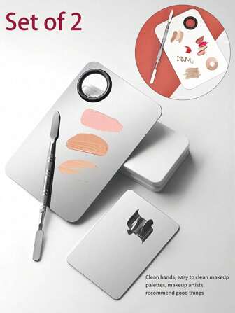 2pcs Makeup Color Palette + Spatulas, Professional Makeup Artist Color Mixing Palette, Cosmetic Tools,Makeup,Cheap,Room Decor,Vanity,Travel,Bedroom,Makeup Accessories,Cheap,Stocking Stuffers,Makeup,Makeup Tools,Cheap Stuff,Gifts,Gifts For Women,Christmas Gifts