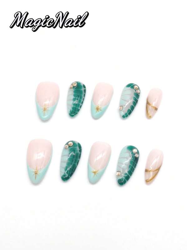10 Pieces Of Pure Hand-Pressed Wearable Nails,Press On Nails,Nail Supplies,Nails Ptess On,Beach Essentials, 25mm-Length Nail Pieces, Pink White Pink Contrasting Pink Glitter Pink Drawing Convex Shape, Hand-Kneaded Raised Flowers Pink Drawing Golden Small Ball Stamens, Hand-Painted White Lines, Spring And Summer Style, Cute Nail Pieces. Suitable For Daily Leisure And Vacation Wear.